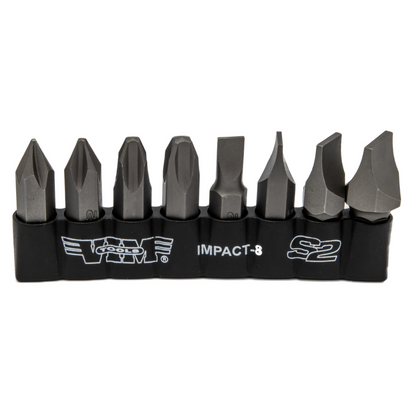 Impact Quality S2 Bit Set, 8 pc Bits 5/16″ Hex bodies, 1.25″L, P1-P4 Phillips & Flat Tip