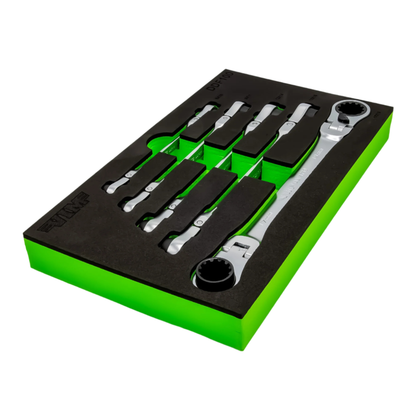 5 PC. DOUBLE DEEP SPLINE FLEX HEAD RATCHETING WRENCH SET - METRIC