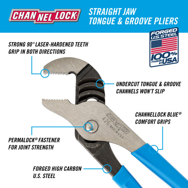 Channellock 6.5-Inch Straight Jaw Tongue & Groove Pliers