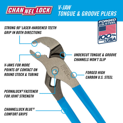 Channellock 9.5-Inch V-Jaw Tongue & Groove Pliers