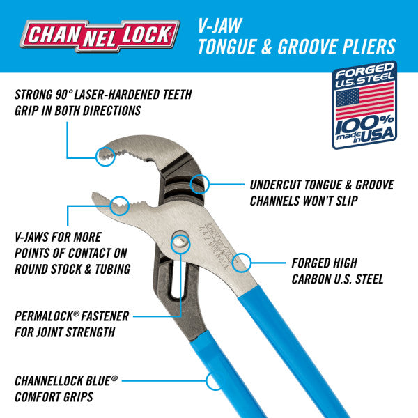 Channellock 12-Inch V-Jaw Tongue & Groove Pliers