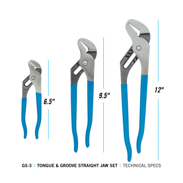 Channellock 3pc Tongue & Groove Pliers Set